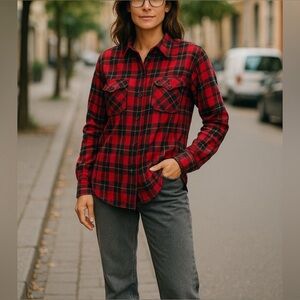 Lauren Ralph Lauren Red and Black Plaid Flannel Shirt - M